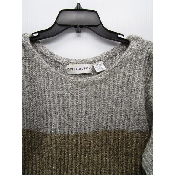 VINTAGE Sweater Dress Medium Peasant Striped Preppy Ann Stevens 90s - Picture 2 of 9